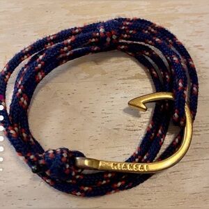 Miansai 18K Gold Plated Mono Hook Bracelet With Navy Rope